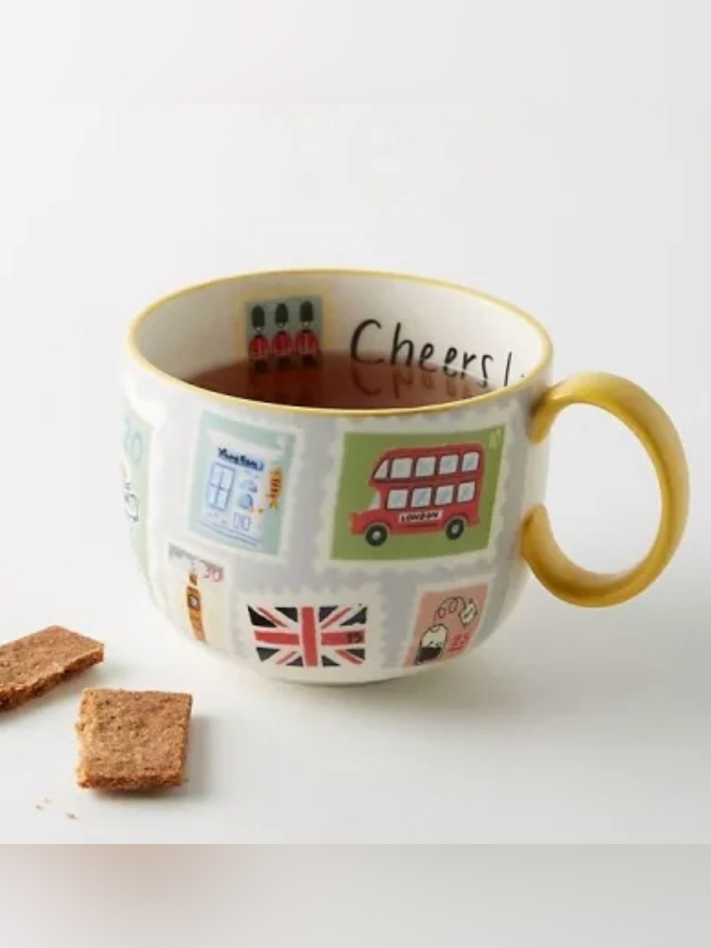 Anthropologie Cheers Love! Yellow Accent London Bus Ceramic Mug